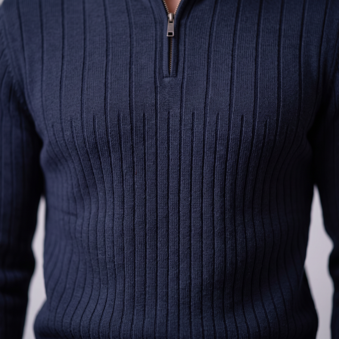 Sweter męski bawełniany prążkowany z krótkim zamkiem