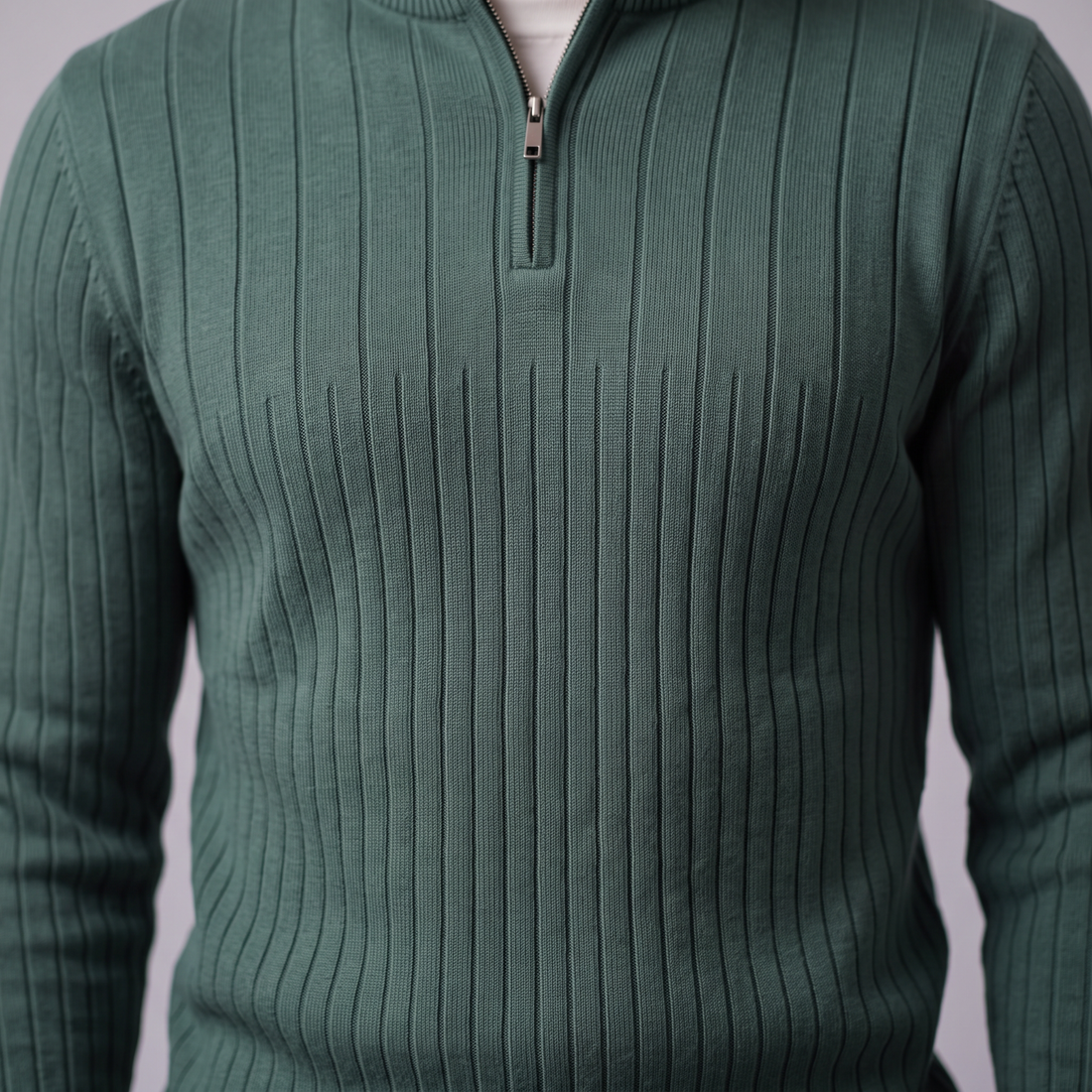 Sweter męski bawełniany prążkowany z krótkim zamkiem