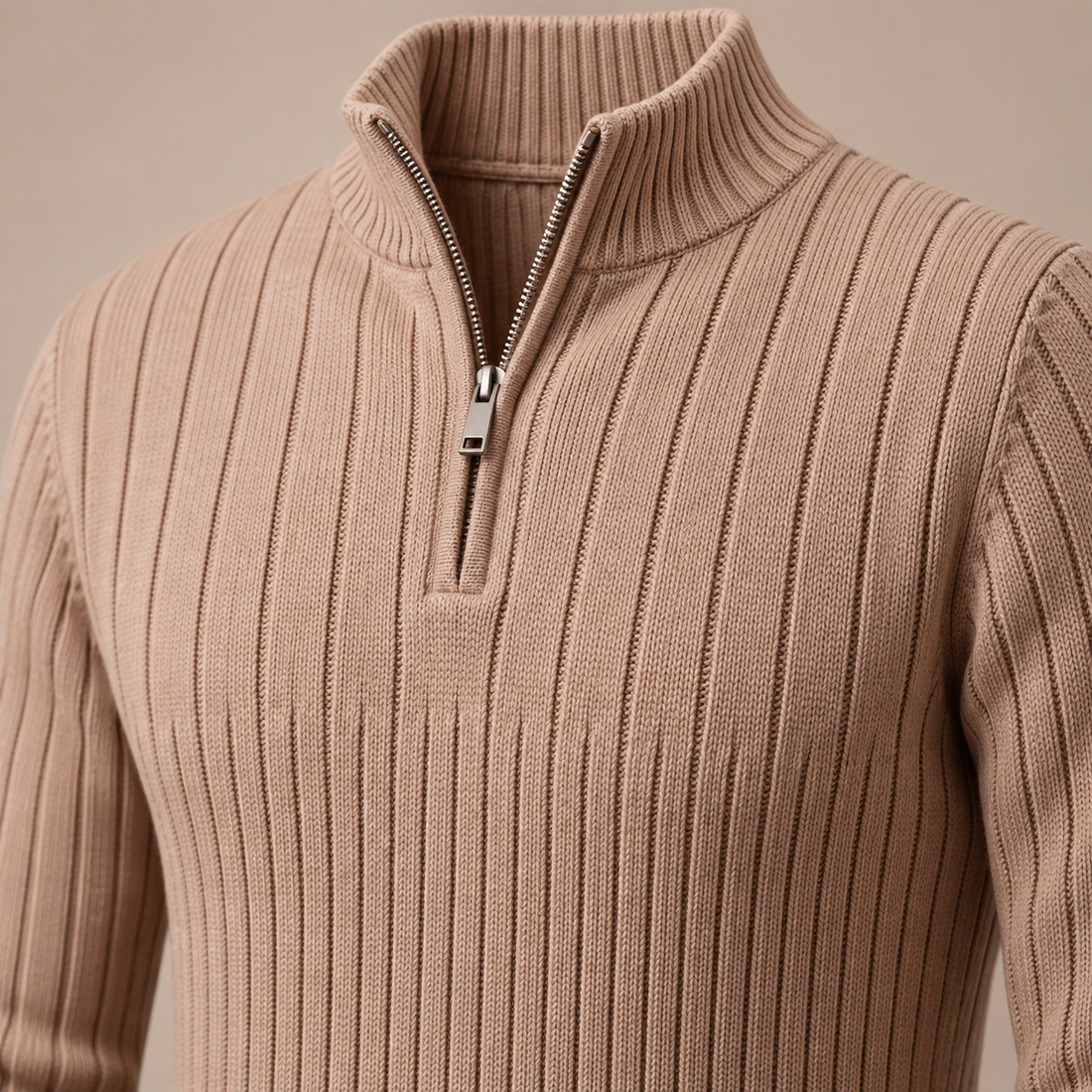 Sweter męski bawełniany prążkowany z krótkim zamkiem