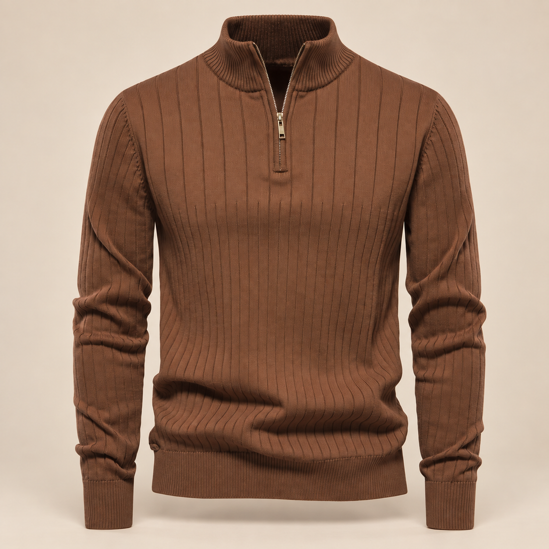Sweter męski bawełniany prążkowany z krótkim zamkiem