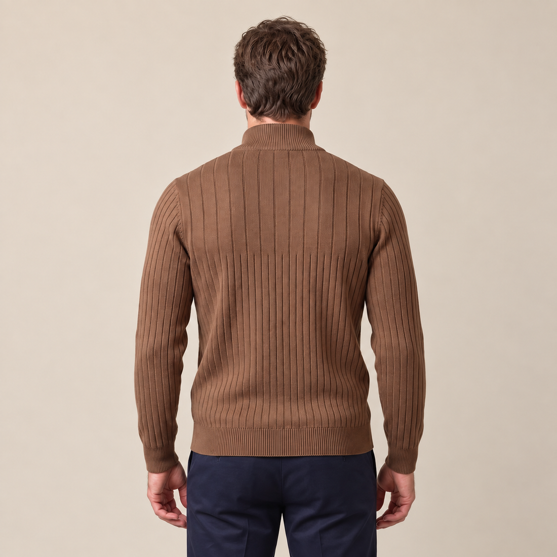 Sweter męski bawełniany prążkowany z krótkim zamkiem