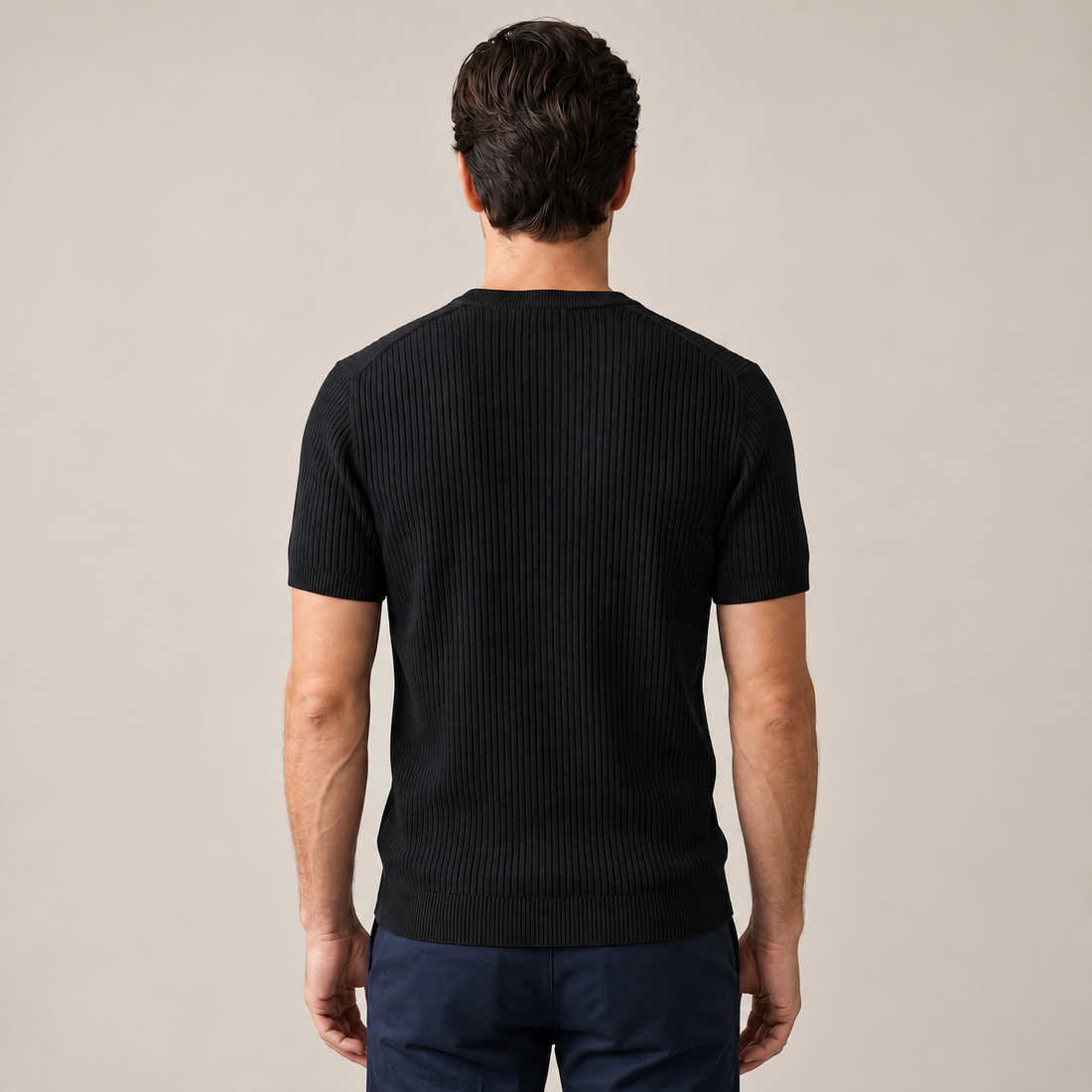 T-shirt męski prążkowany z okrągłym dekoltem