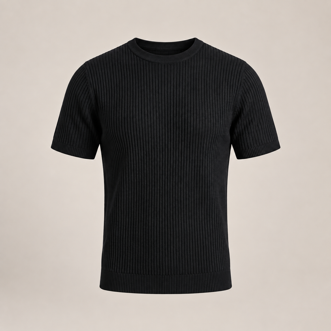 T-shirt męski prążkowany z okrągłym dekoltem