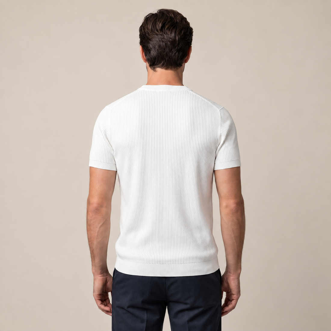 T-shirt męski prążkowany z okrągłym dekoltem