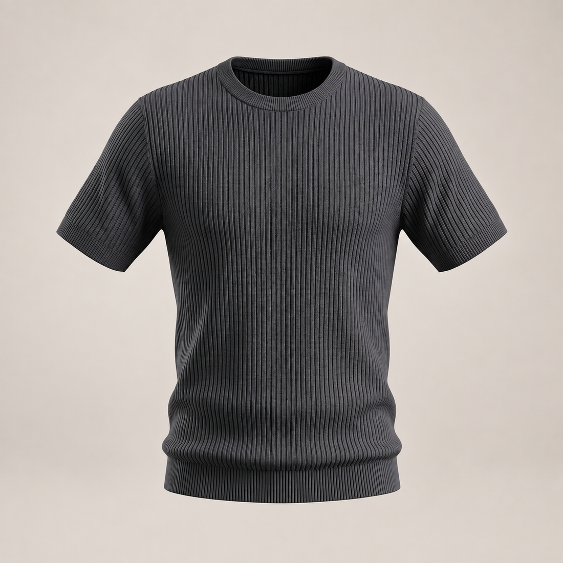 T-shirt męski prążkowany z okrągłym dekoltem