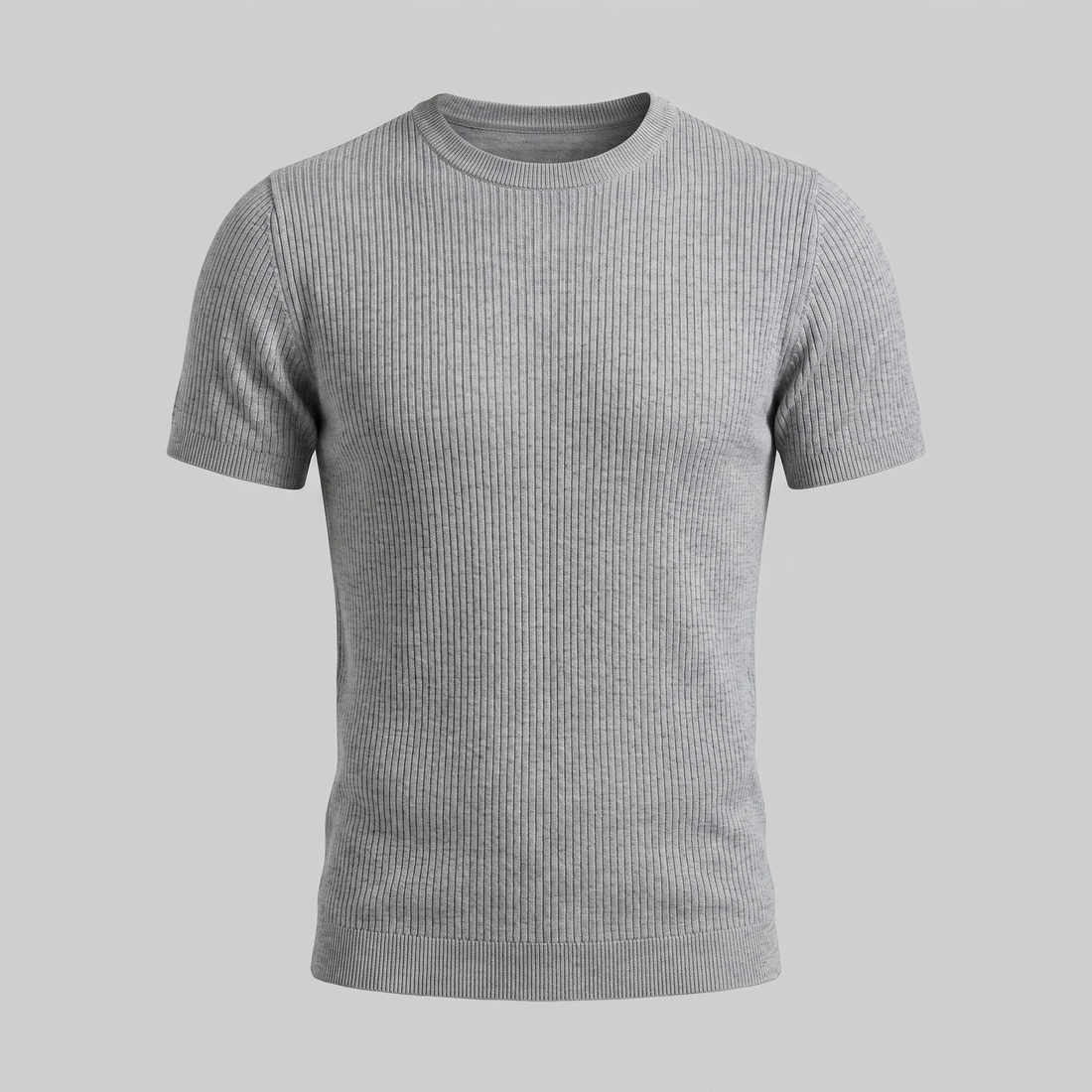 T-shirt męski prążkowany z okrągłym dekoltem