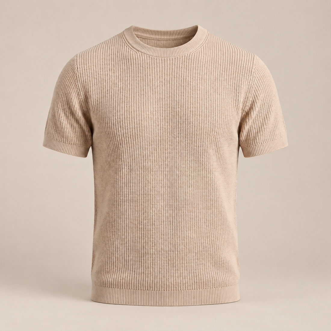 T-shirt męski prążkowany z okrągłym dekoltem