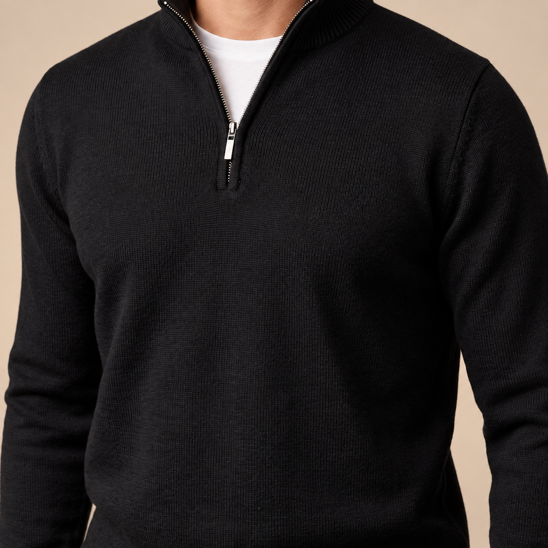 Sweter męski slim fit z krótkim zamkiem