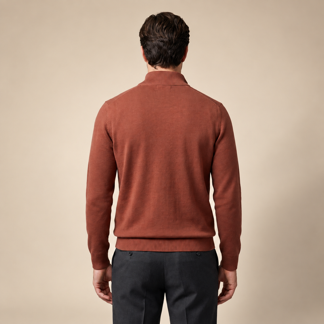 Sweter męski slim fit z krótkim zamkiem