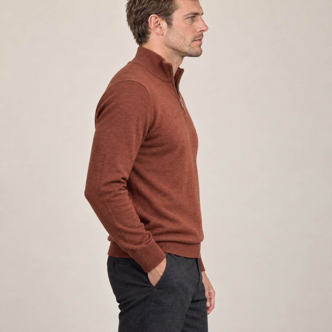 Sweter męski slim fit z krótkim zamkiem