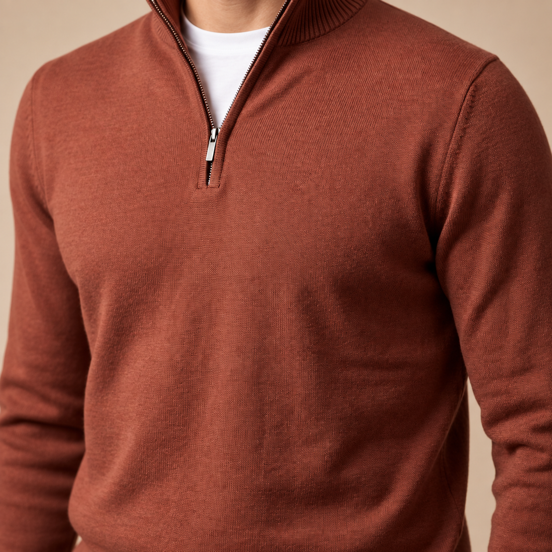 Sweter męski slim fit z krótkim zamkiem