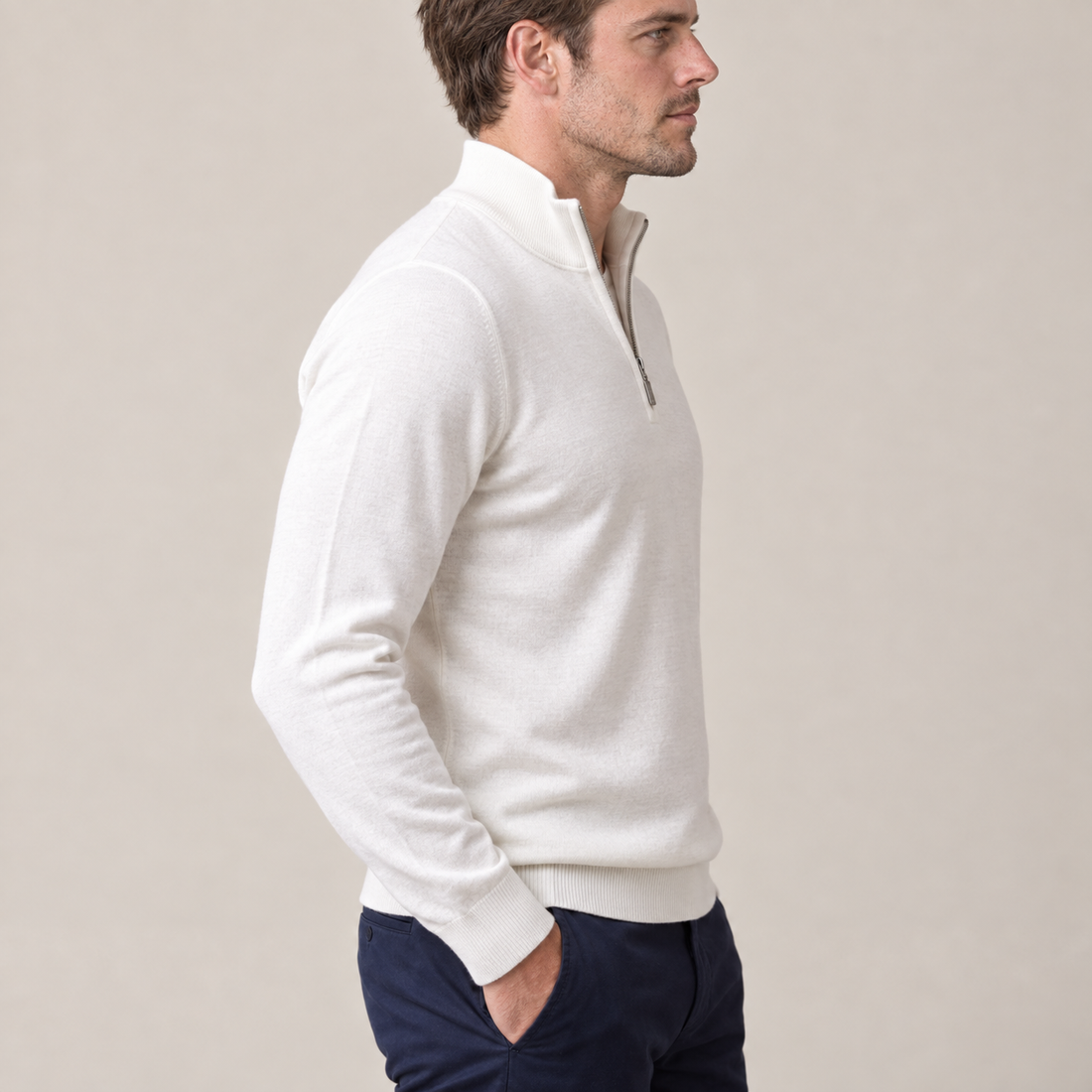 Sweter męski slim fit z krótkim zamkiem