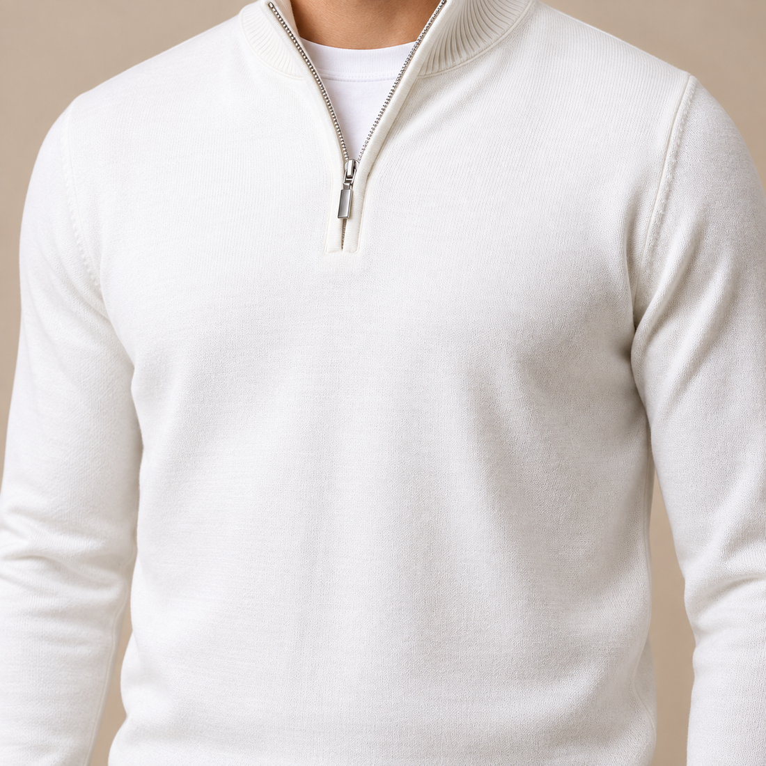 Sweter męski slim fit z krótkim zamkiem