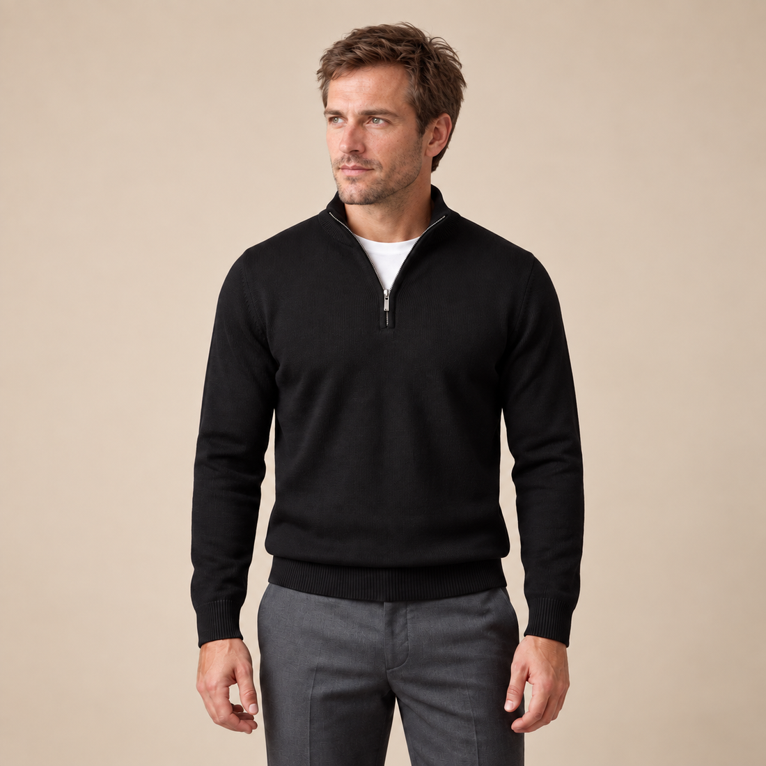 Sweter męski slim fit z krótkim zamkiem
