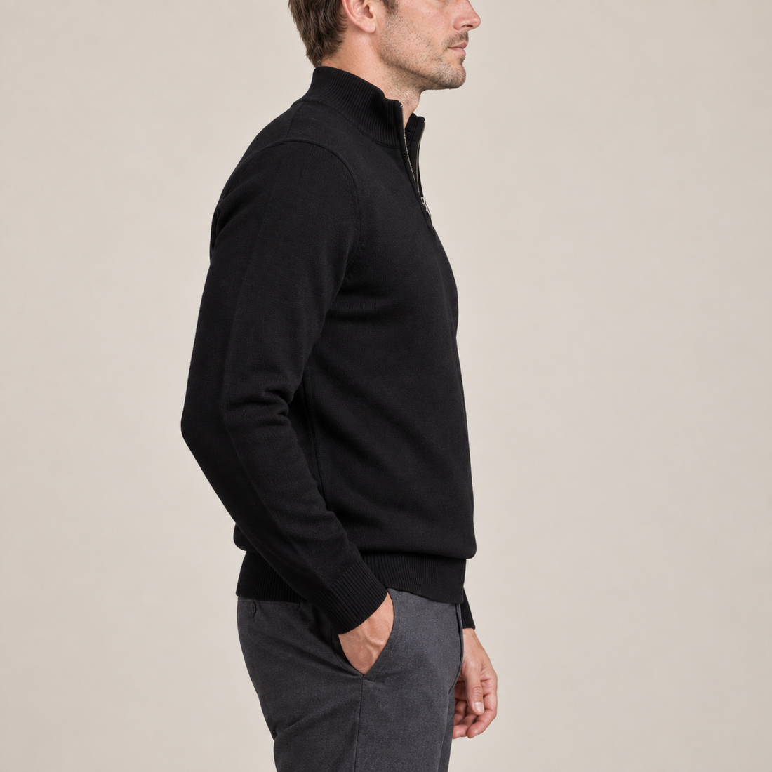 Sweter męski slim fit z krótkim zamkiem
