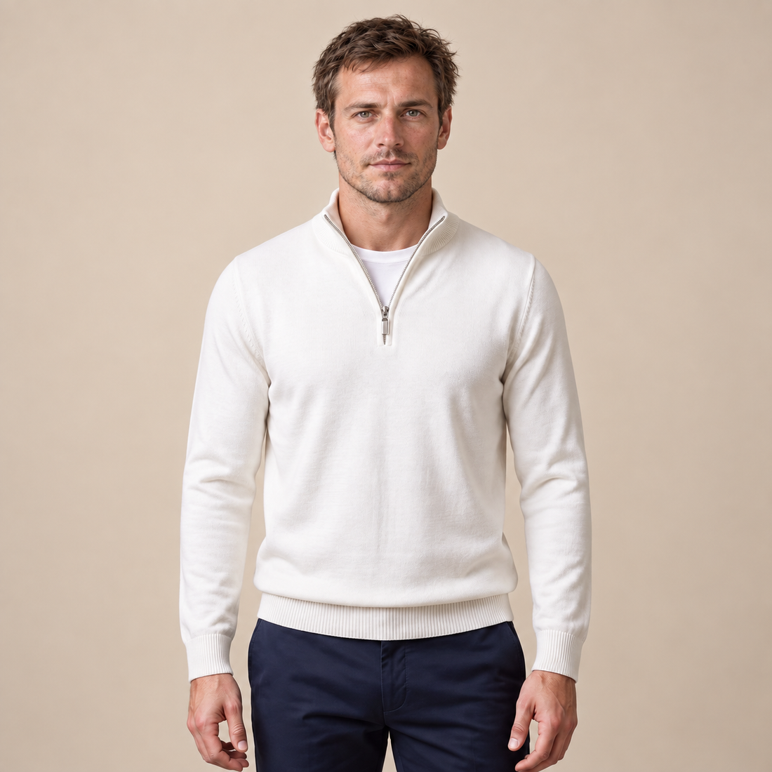 Sweter męski slim fit z krótkim zamkiem
