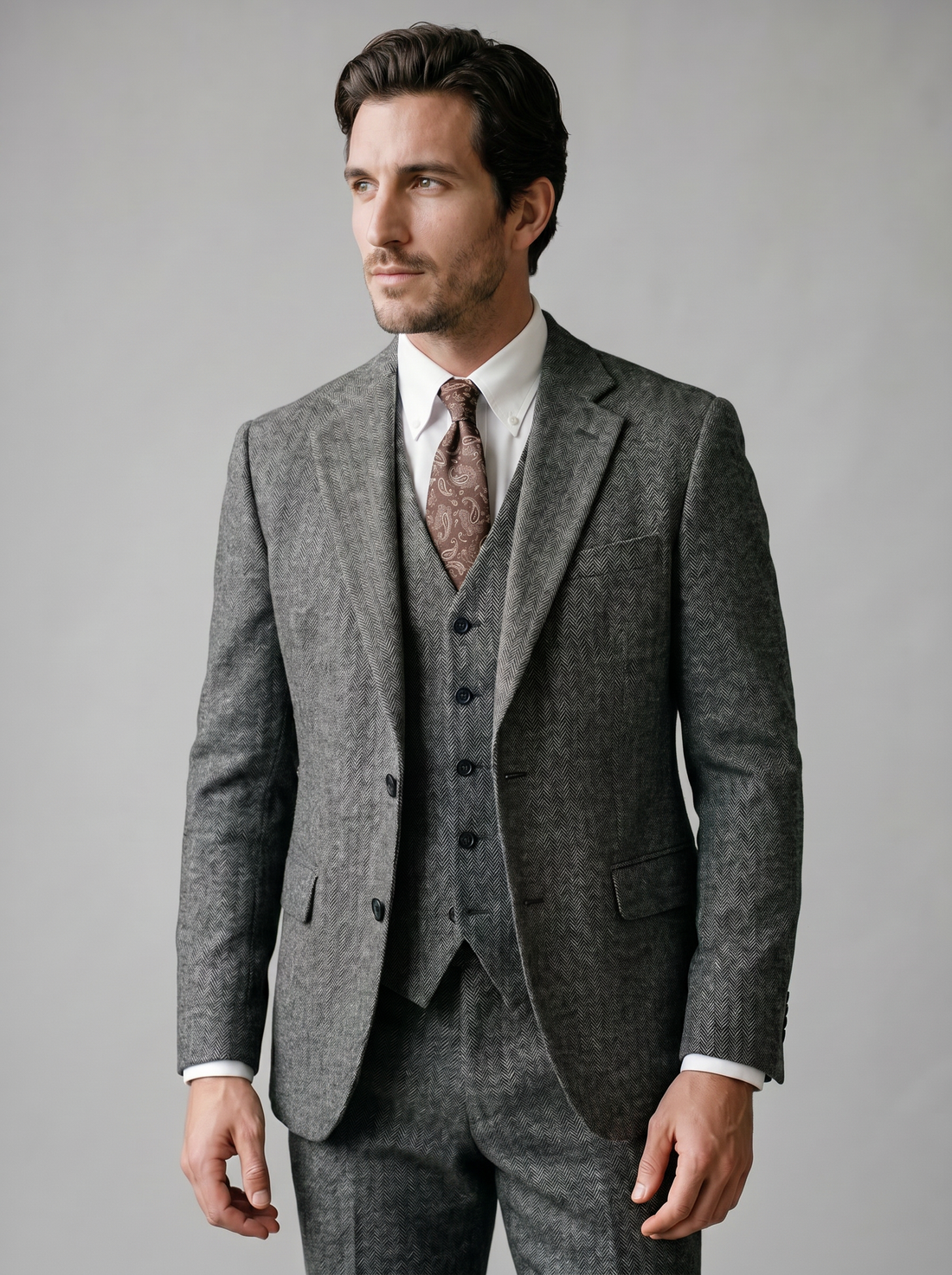 Garnitur męski trzyczęściowy slim fit z kamizelką na wesele