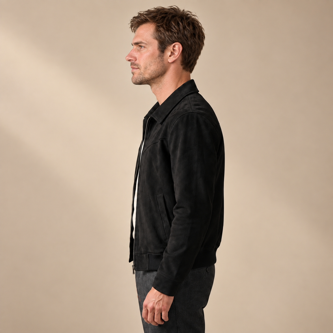 Zamszowa kurtka męska Harrington typu bomber