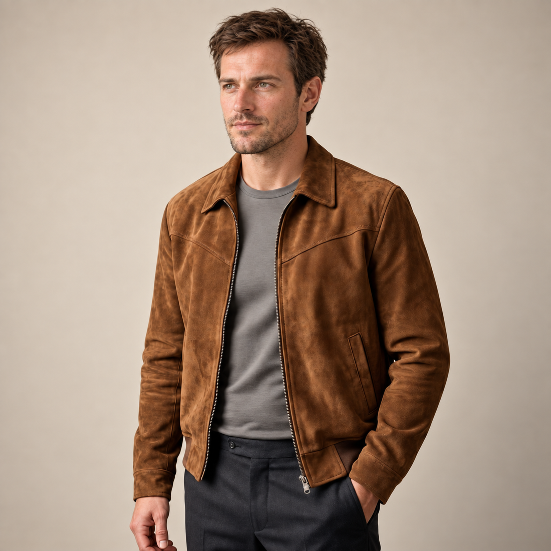 Zamszowa kurtka męska Harrington typu bomber
