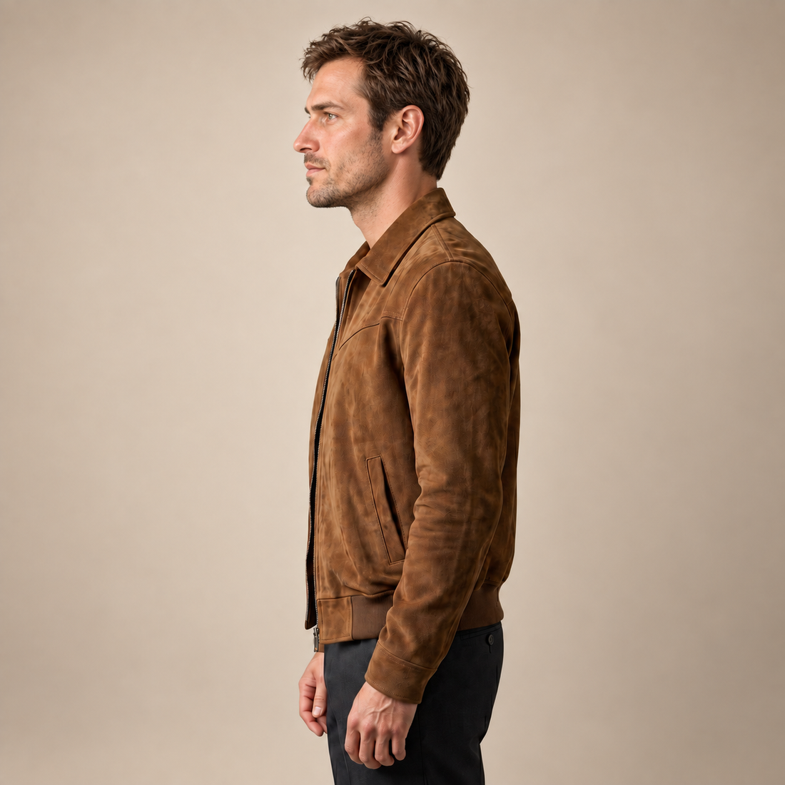 Zamszowa kurtka męska Harrington typu bomber