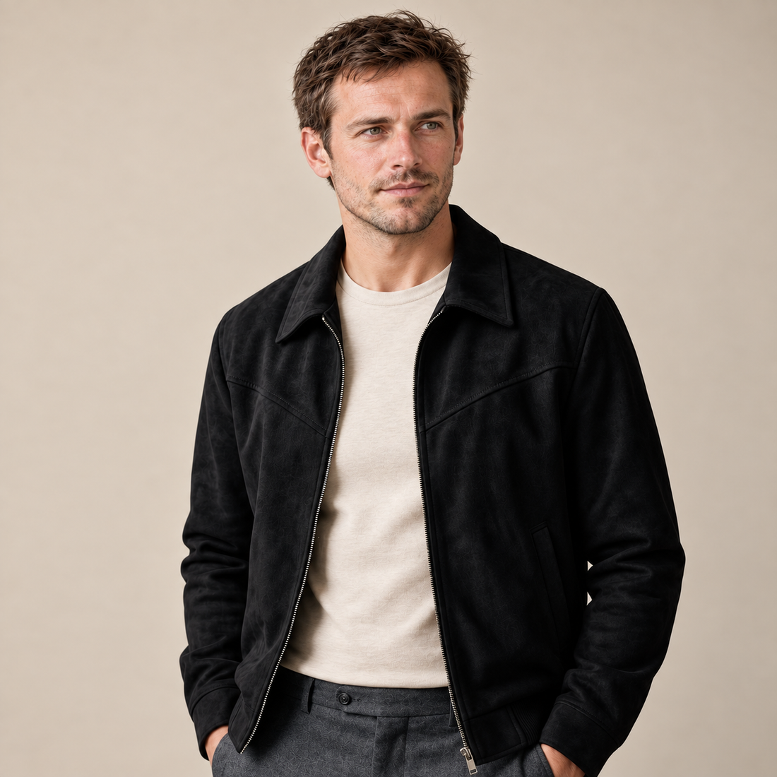 Zamszowa kurtka męska Harrington typu bomber