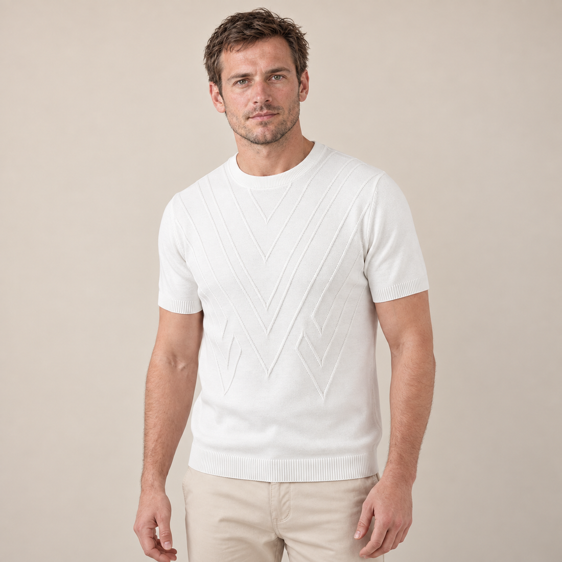 Fakturowany T-shirt męski z dzianiny