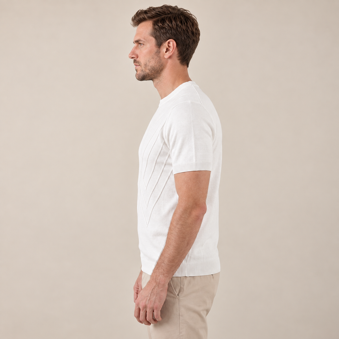 Fakturowany T-shirt męski z dzianiny