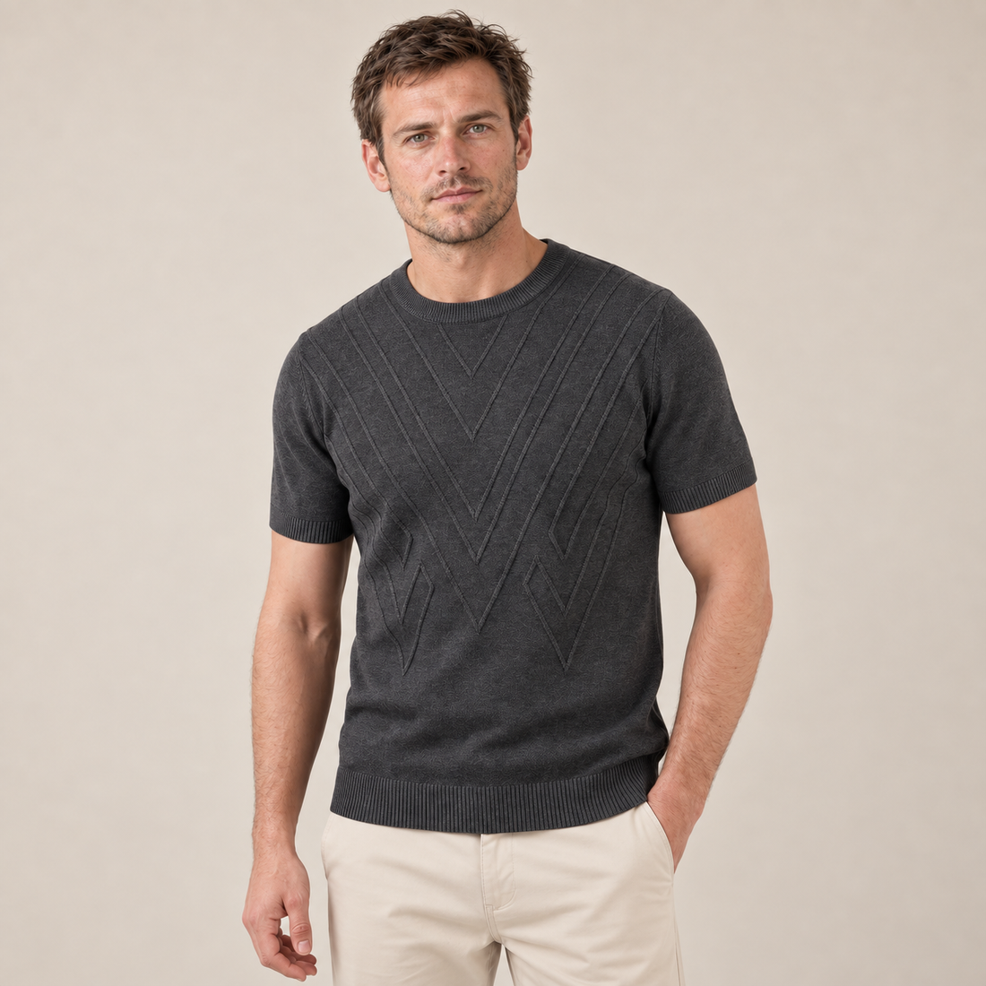 Fakturowany T-shirt męski z dzianiny