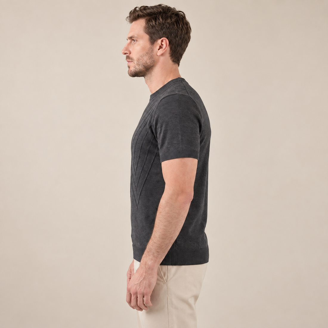 Fakturowany T-shirt męski z dzianiny
