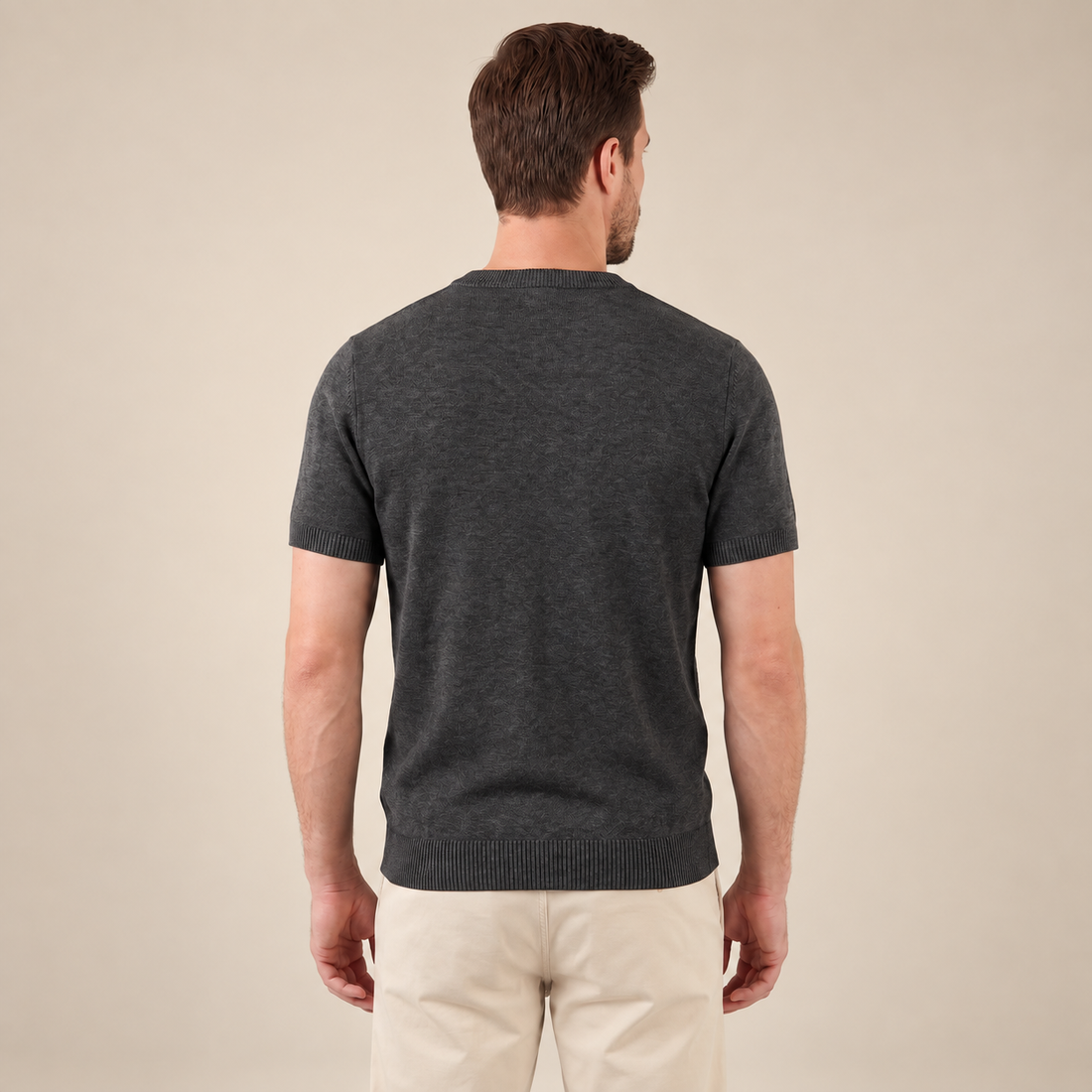 Fakturowany T-shirt męski z dzianiny