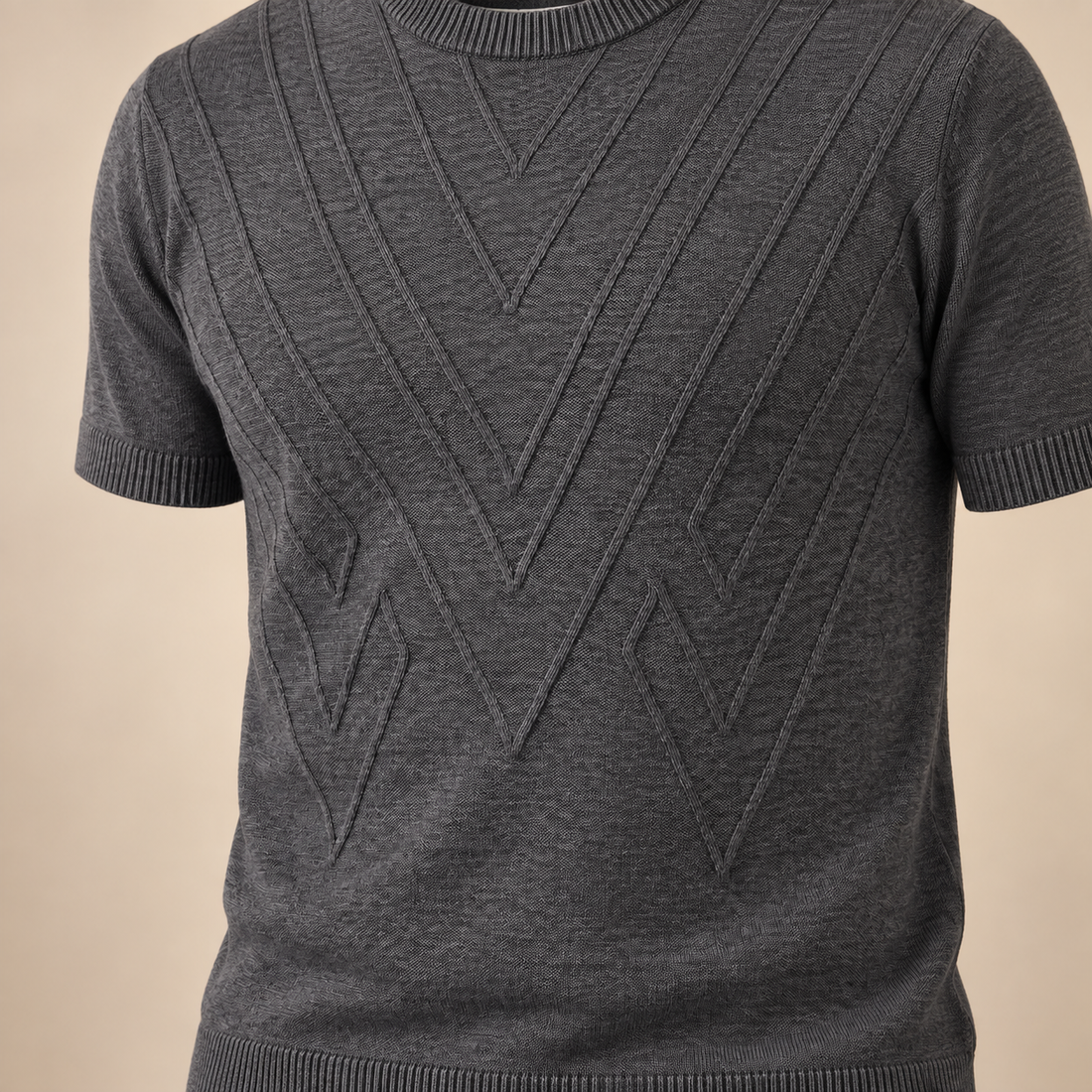 Fakturowany T-shirt męski z dzianiny