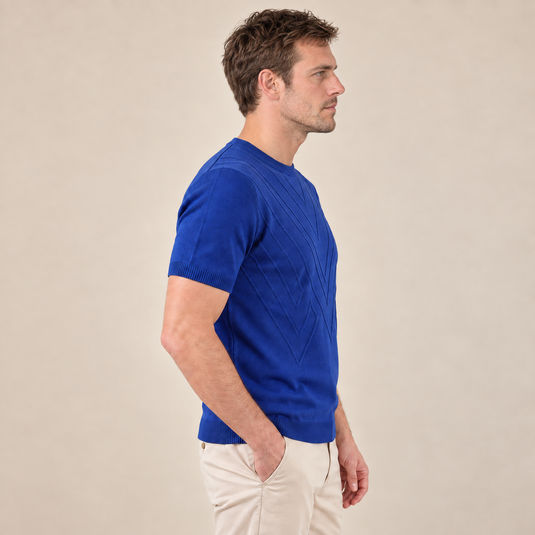 Fakturowany T-shirt męski z dzianiny