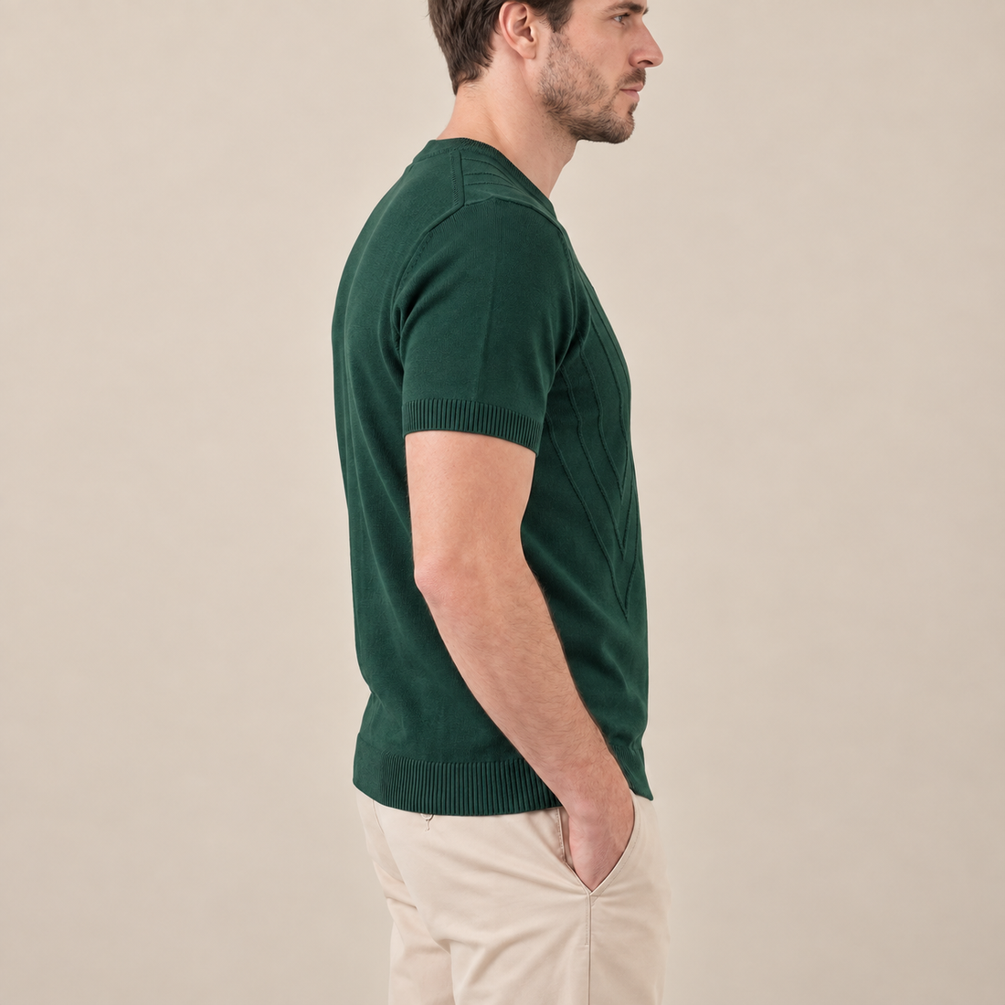 Fakturowany T-shirt męski z dzianiny