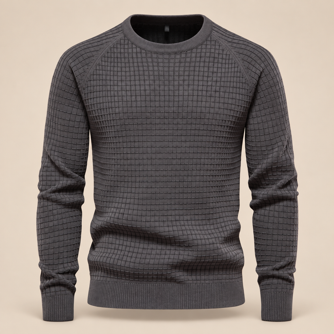 Sweter męski o splocie waflowym z okrągłym dekoltem