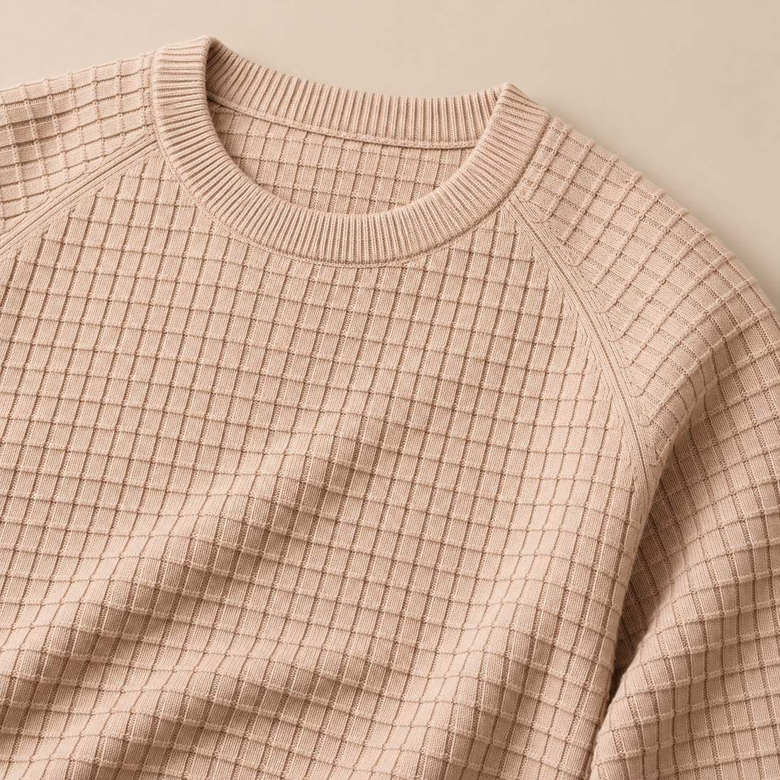 Sweter męski o splocie waflowym z okrągłym dekoltem