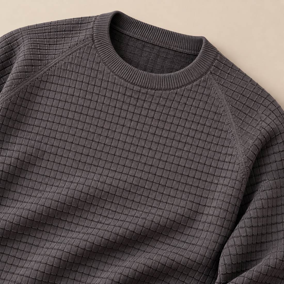 Sweter męski o splocie waflowym z okrągłym dekoltem