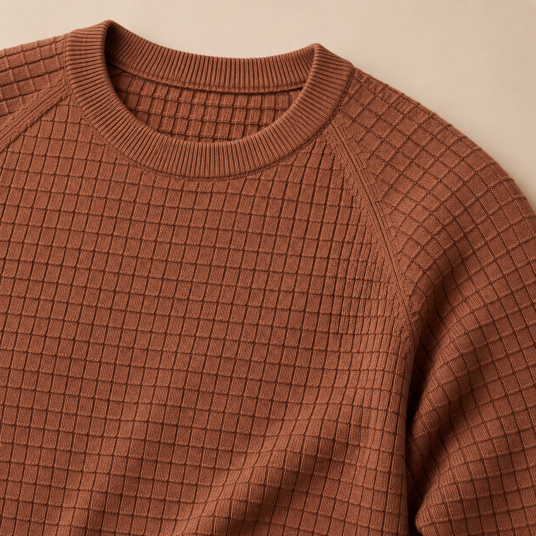 Sweter męski o splocie waflowym z okrągłym dekoltem