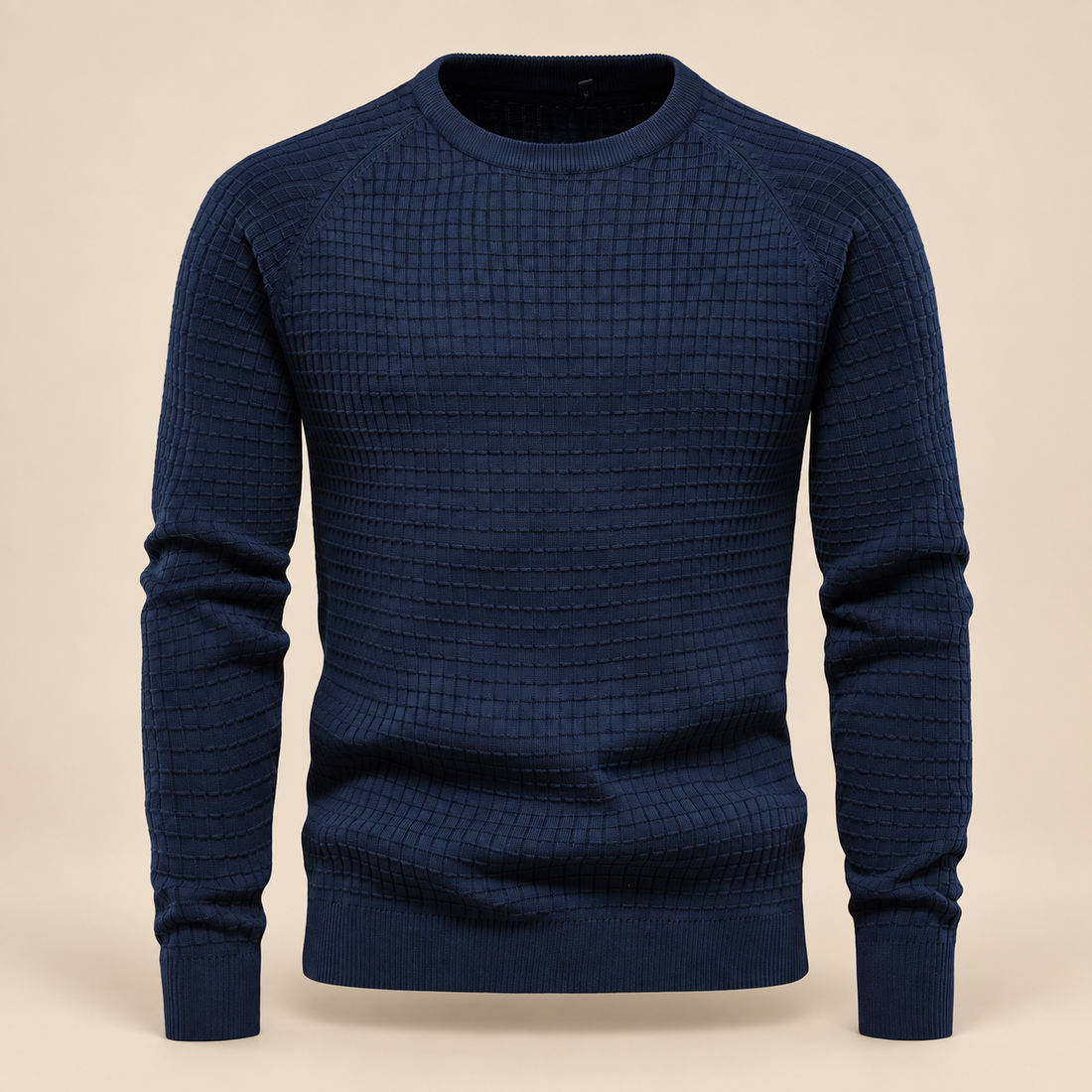 Sweter męski o splocie waflowym z okrągłym dekoltem
