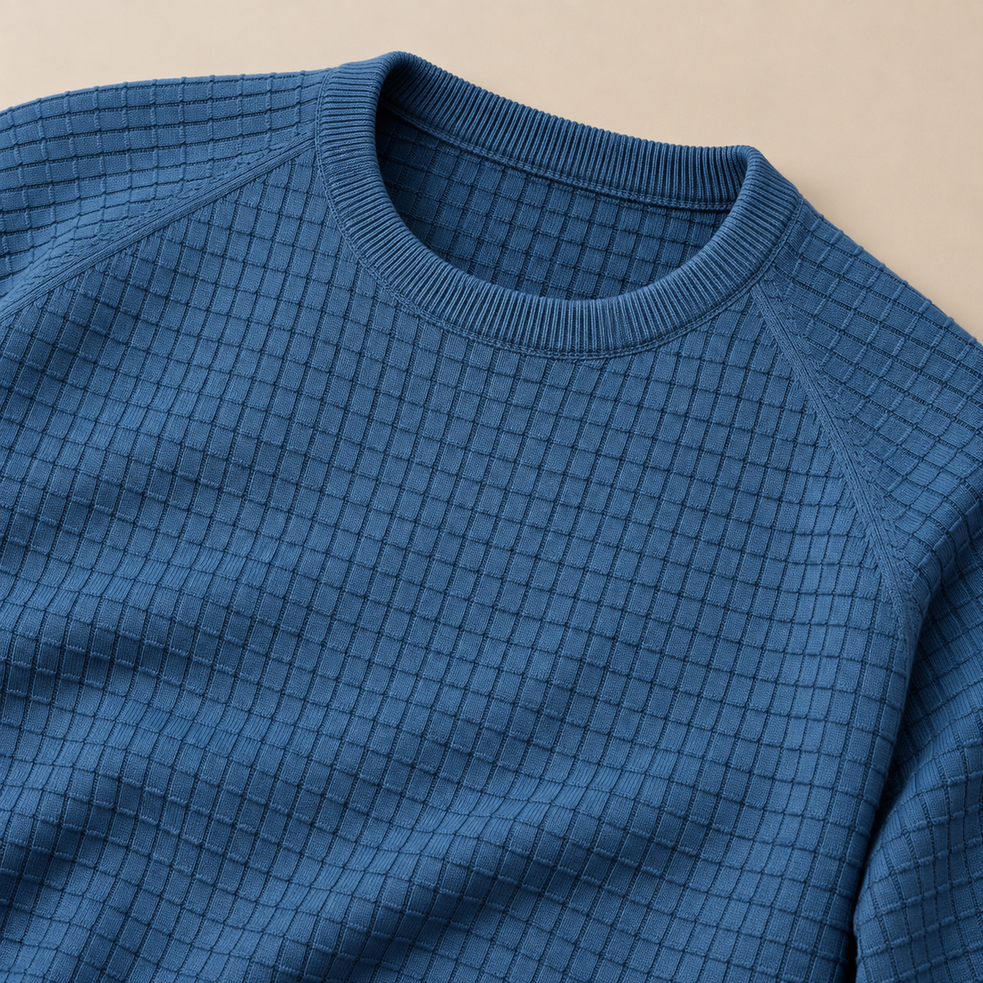 Sweter męski o splocie waflowym z okrągłym dekoltem