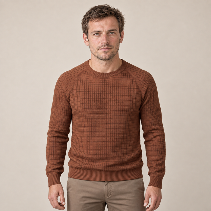 Sweter męski o splocie waflowym z okrągłym dekoltem
