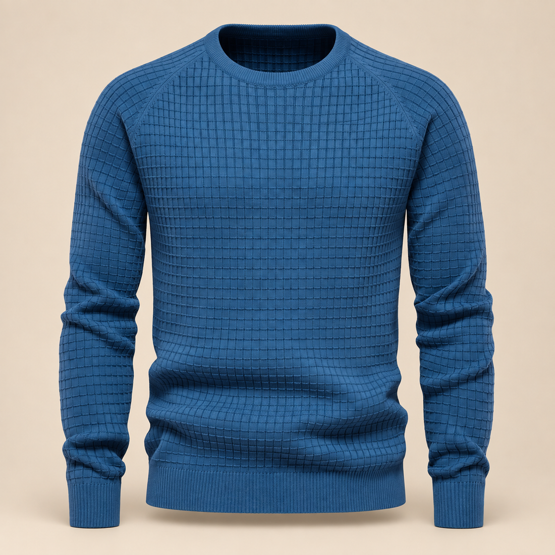 Sweter męski o splocie waflowym z okrągłym dekoltem