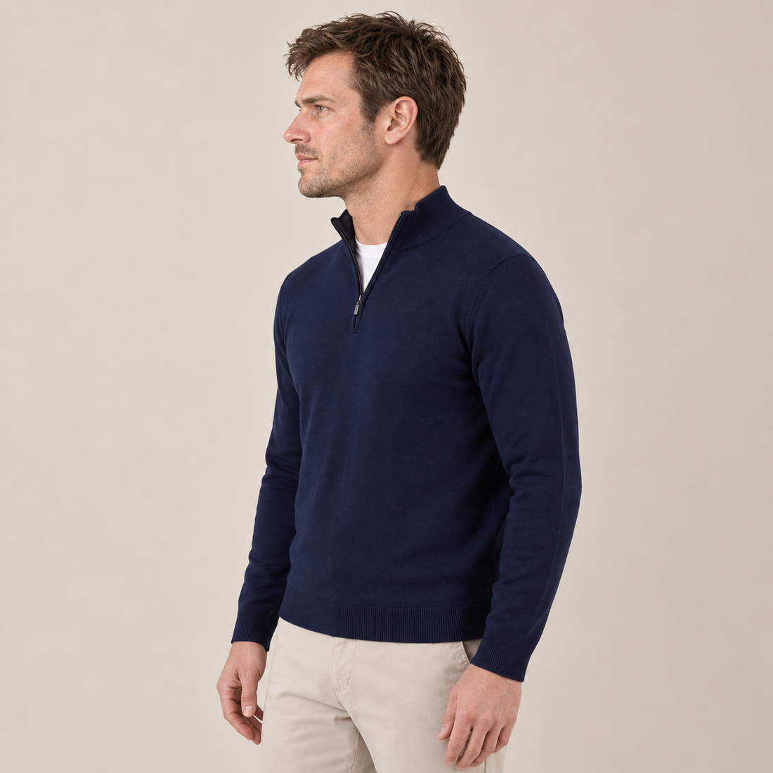 Granatowy sweter męski z krótkim zamkiem