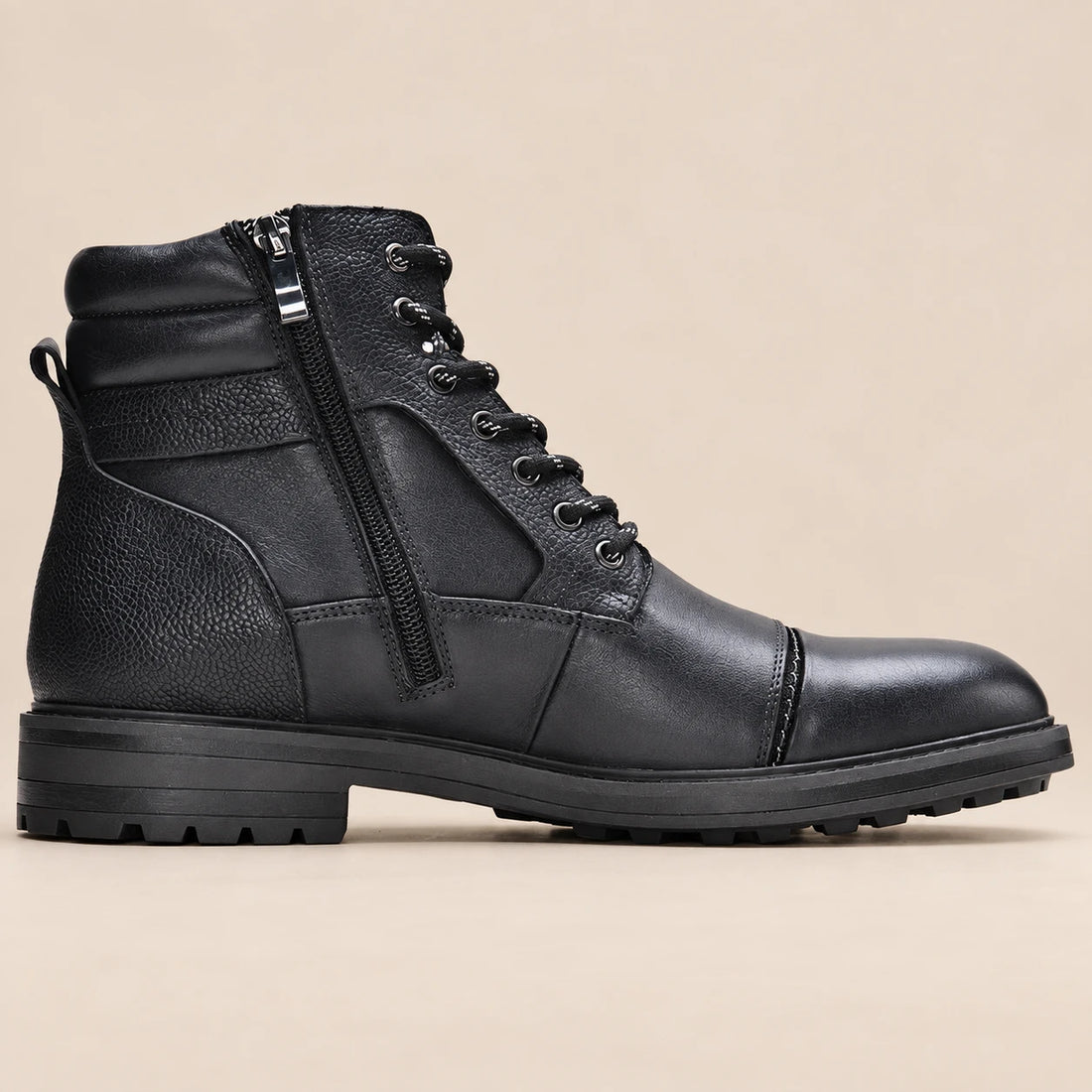 Buty męskie z imitacji skóry sznurowane z bocznym zamkiem