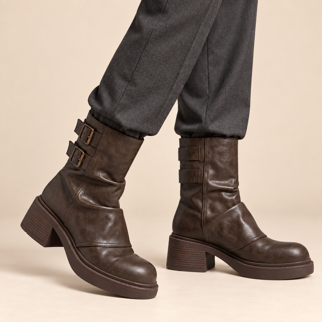 Jesienne buty damskie ze sprzączkami z boku