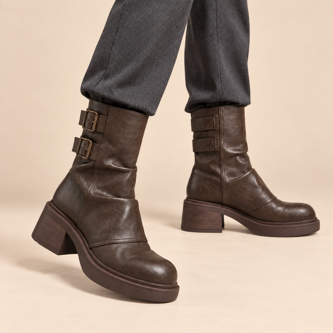 Jesienne buty damskie ze sprzączkami z boku