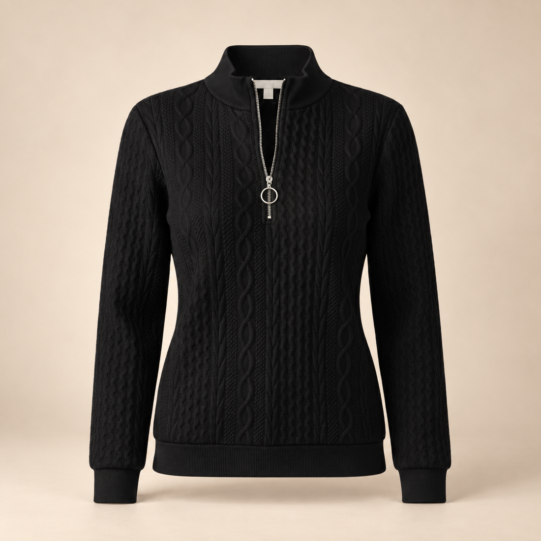 Sweter damski w warkocze z zamkiem przy szyi
