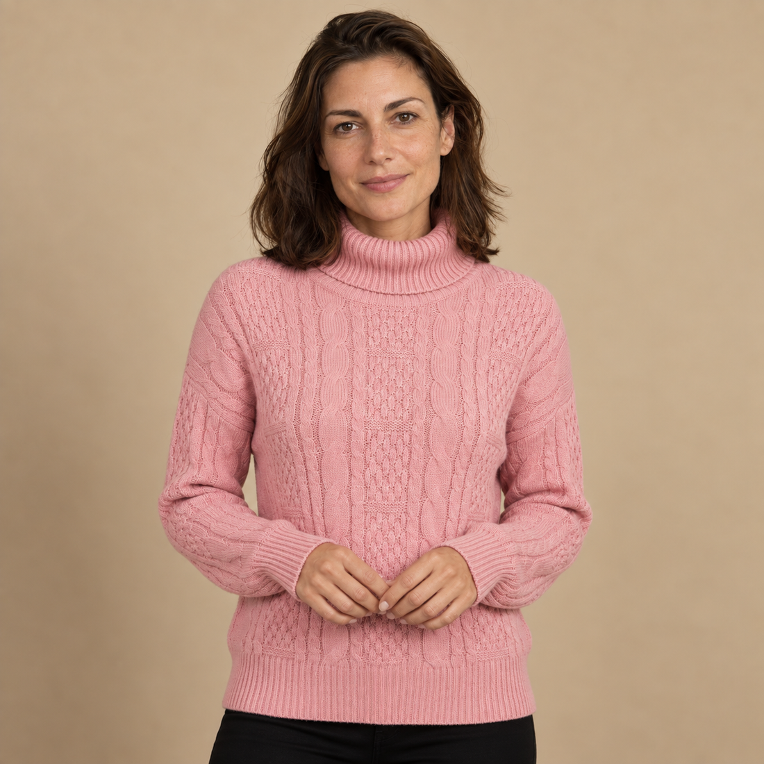 Sweter damski w warkocze z zamkiem przy szyi