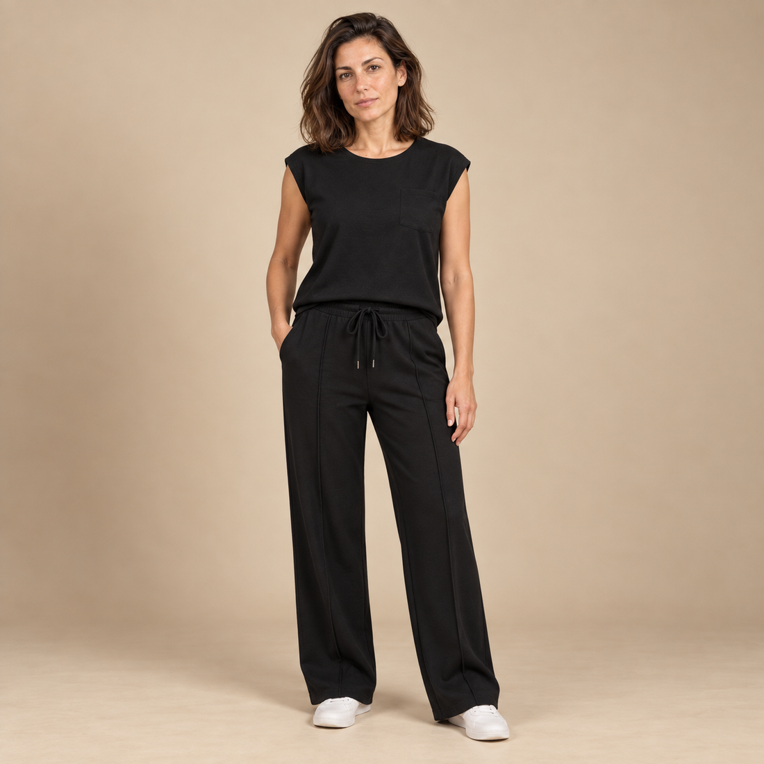 Komplet domowy damski z krótkim rękawem i elastycznym pasem