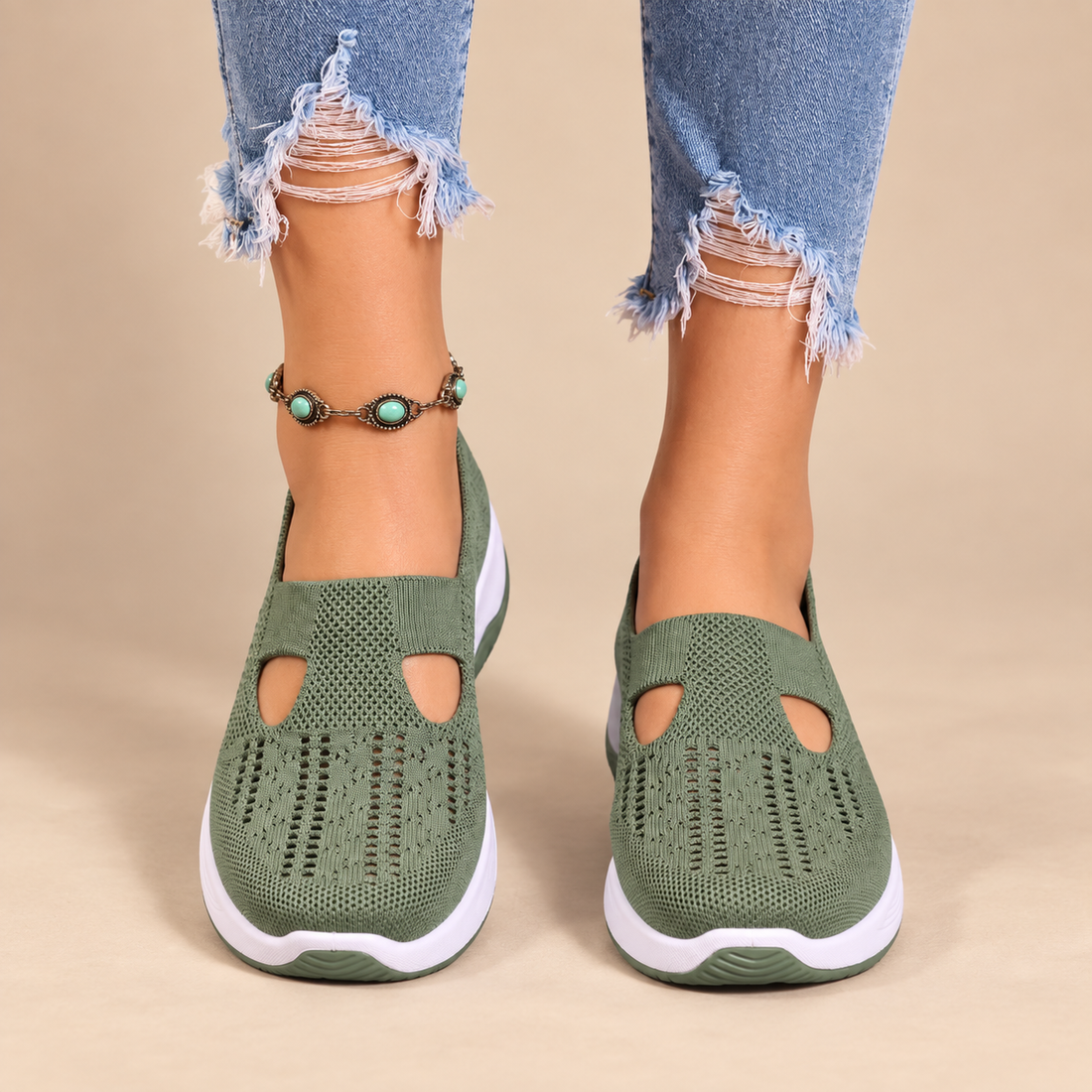 Buty damskie z dzianinową cholewką i anatomiczną wkładką na co dzień
