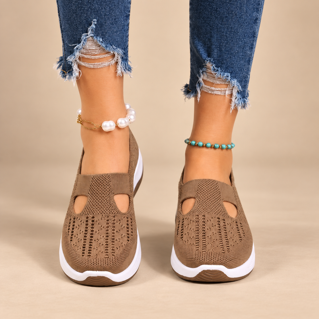 Buty damskie z dzianinową cholewką i anatomiczną wkładką na co dzień